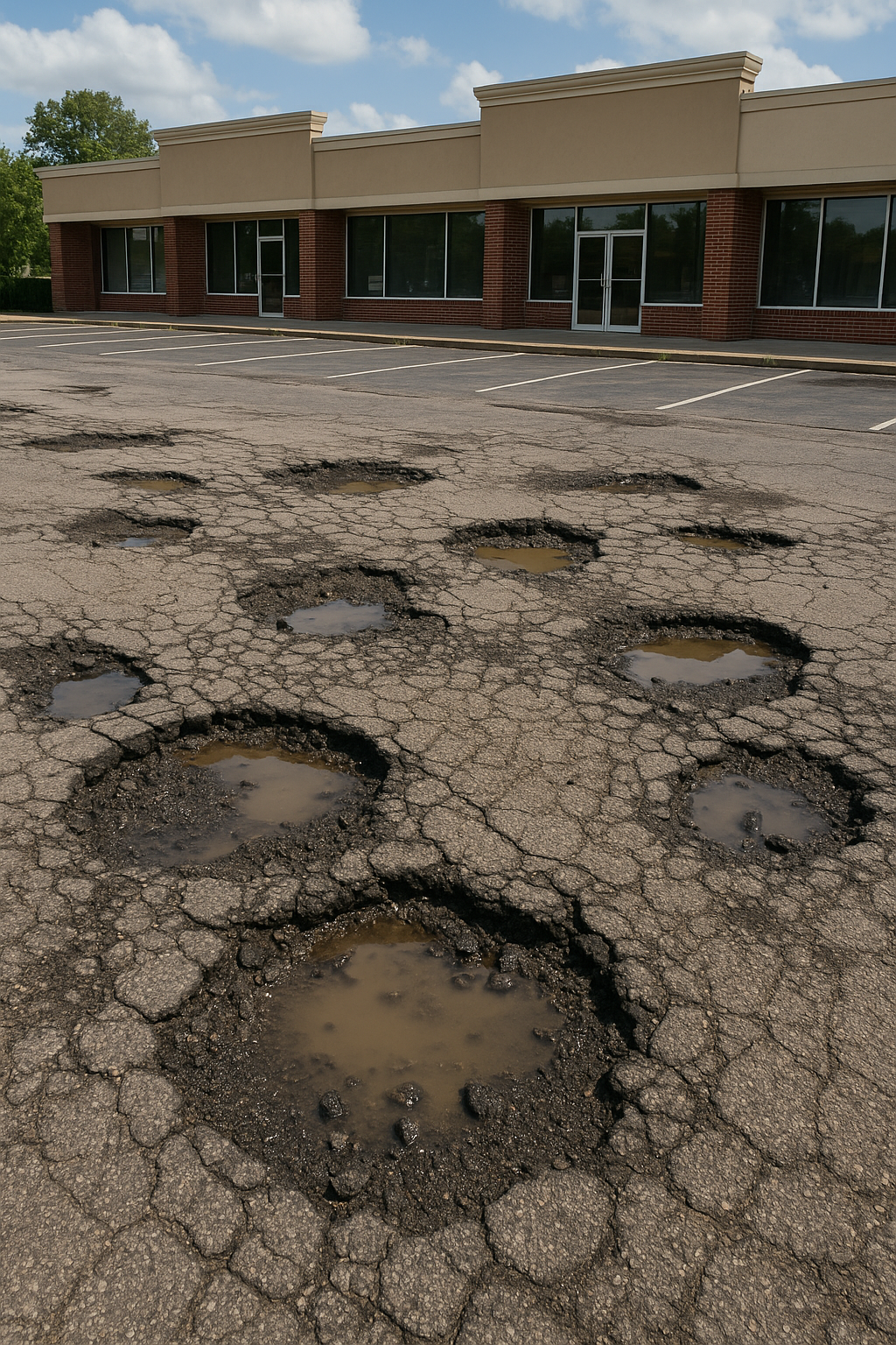 Cracked asphalt with potholes